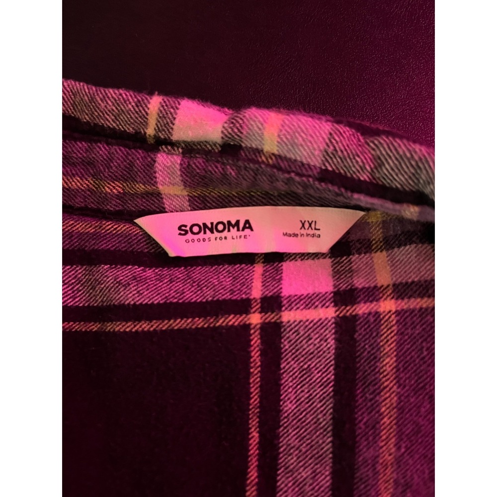 Sonoma Black and Purple Plaid Flannel with Back Graphic Patch - Picture 7 of 9